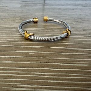 Two-Tone Silver and Gold Twisted Cable Cuff Bracelet